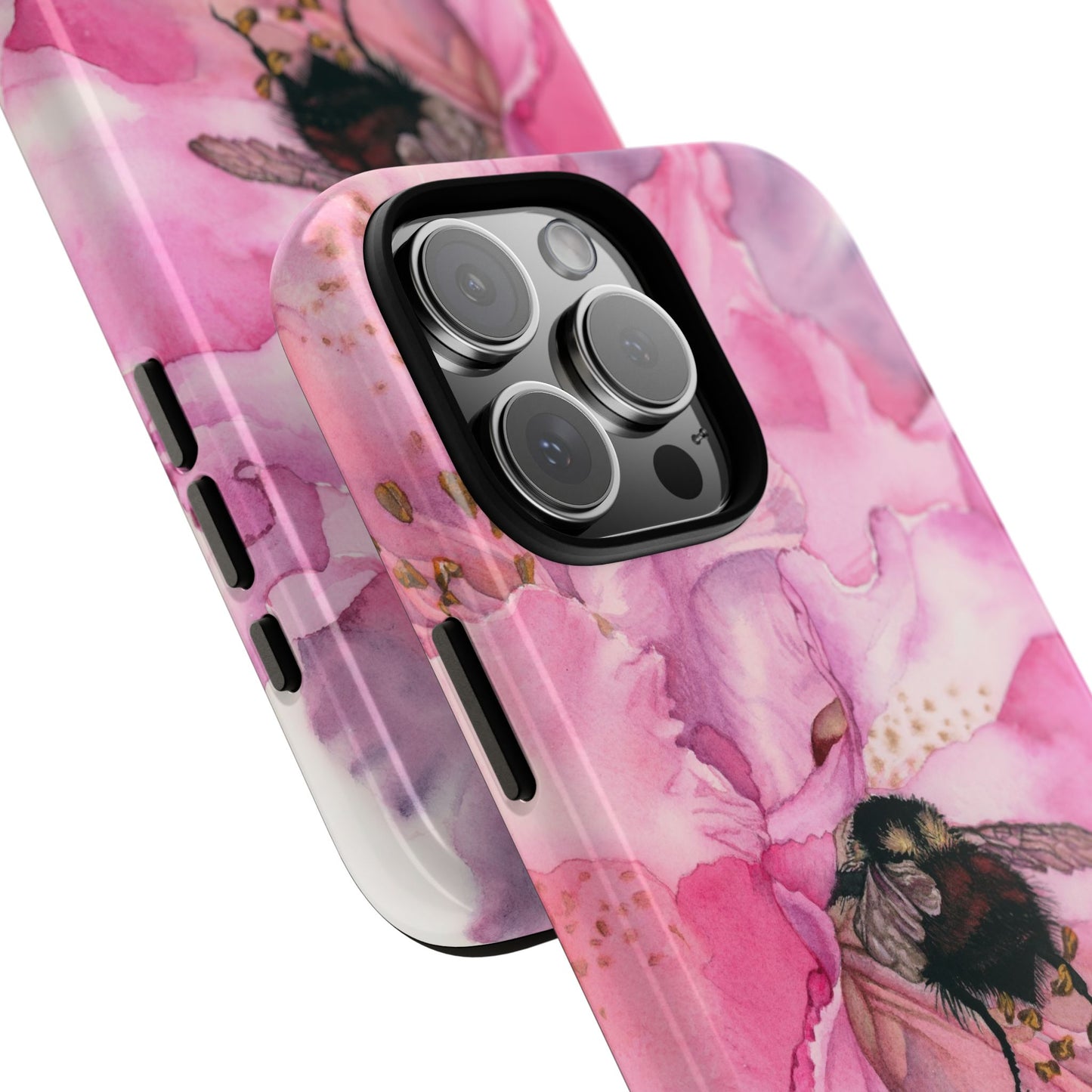 Floral Bee Phone Case - Tough and Stylish Protection - Floral Watercolor Print