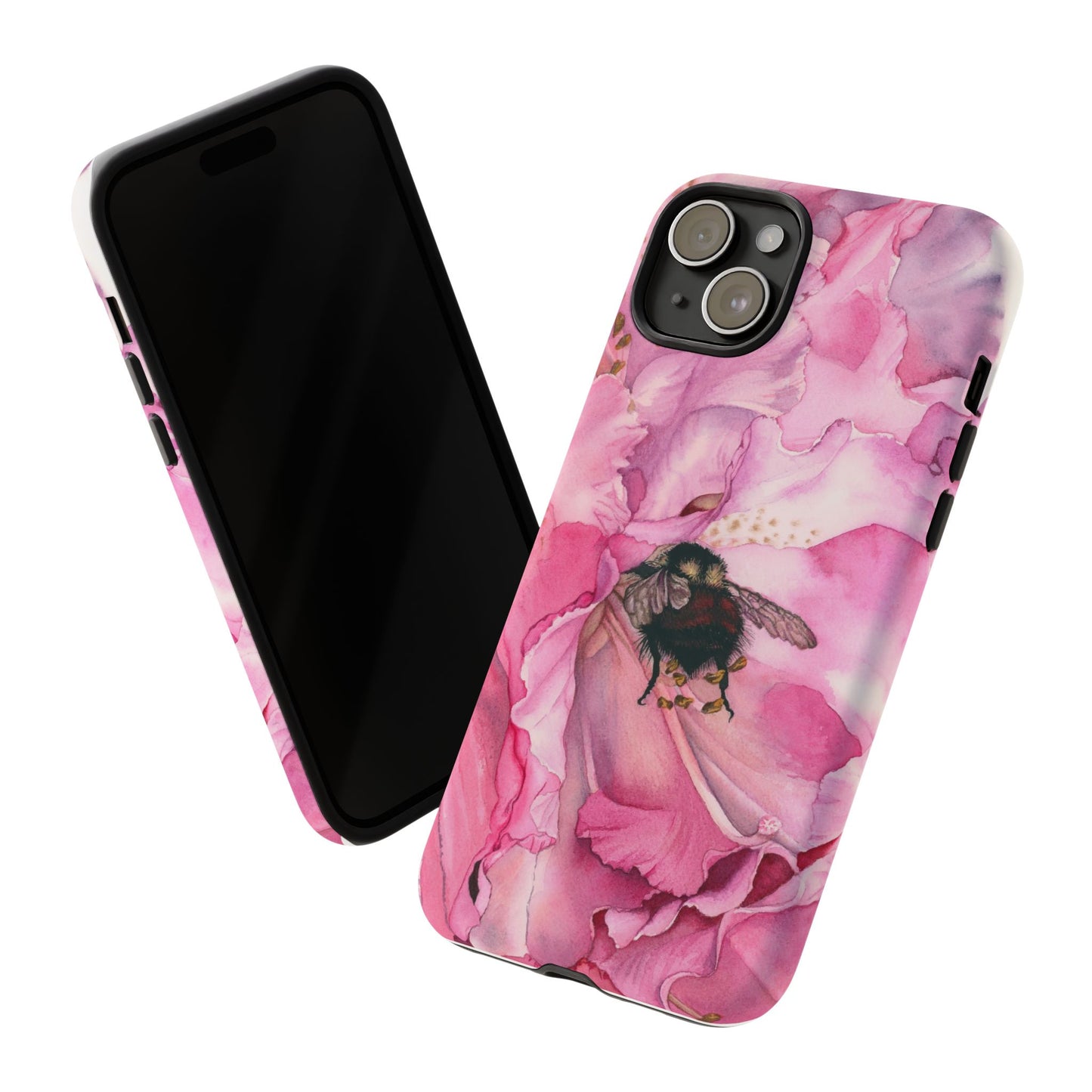 Floral Bee Phone Case - Tough and Stylish Protection - Floral Watercolor Print