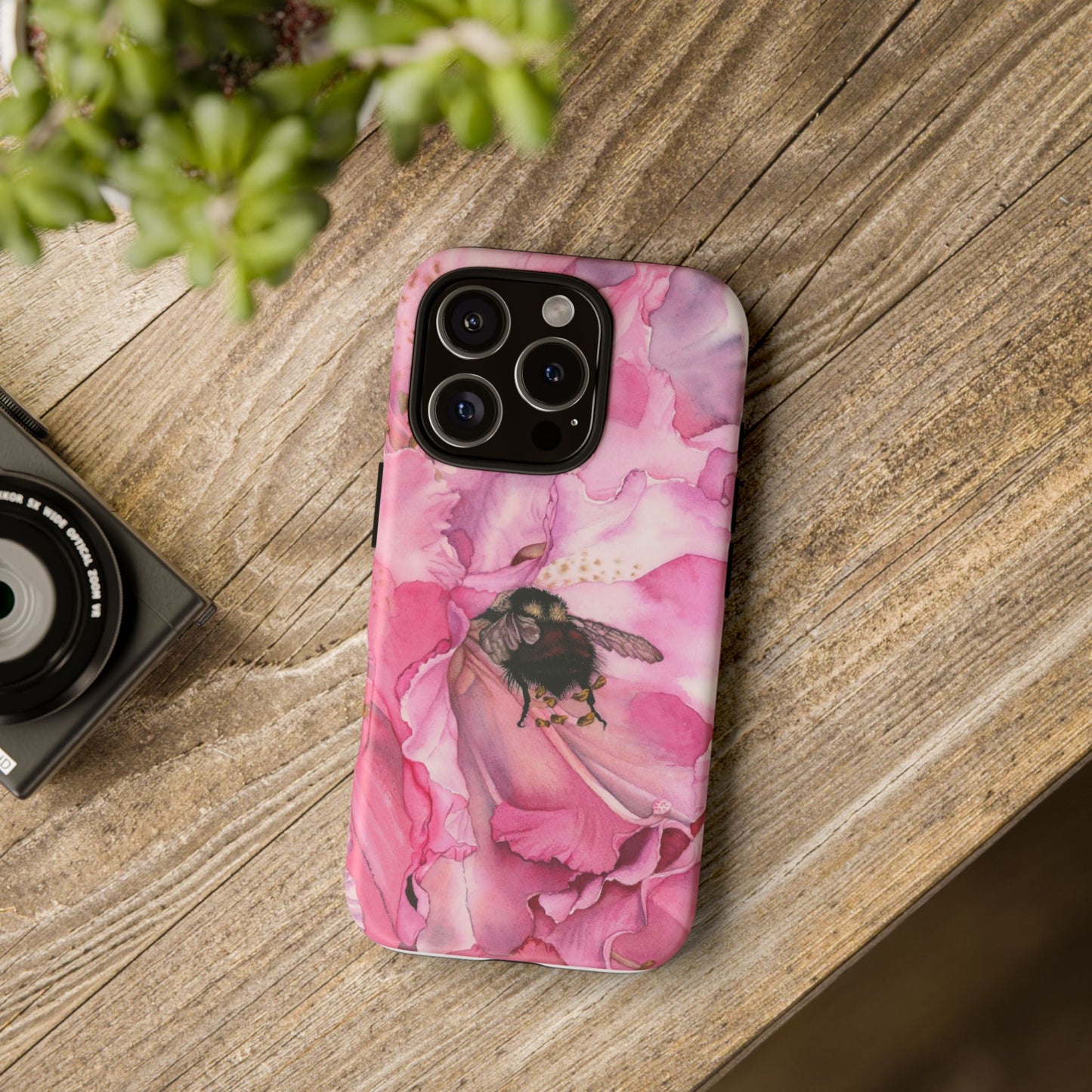 Floral Bee Phone Case - Tough and Stylish Protection - Floral Watercolor Print