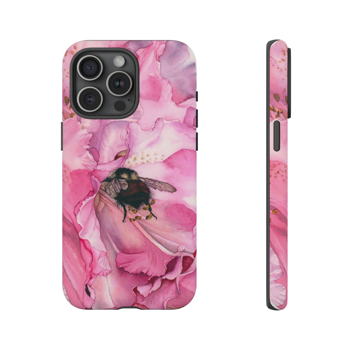 Floral Bee Phone Case - Tough and Stylish Protection - Floral Watercolor Print