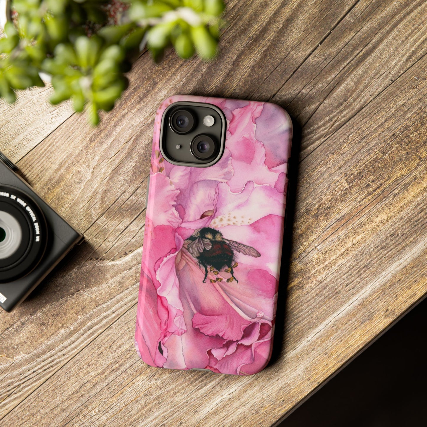 Floral Bee Phone Case - Tough and Stylish Protection - Floral Watercolor Print