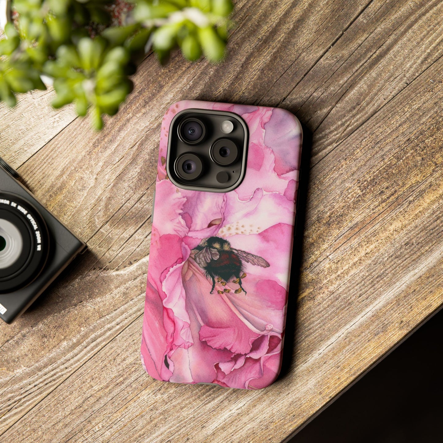 Floral Bee Phone Case - Tough and Stylish Protection - Floral Watercolor Print