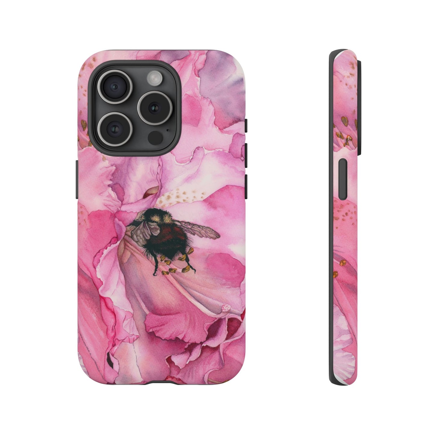Floral Bee Phone Case - Tough and Stylish Protection - Floral Watercolor Print
