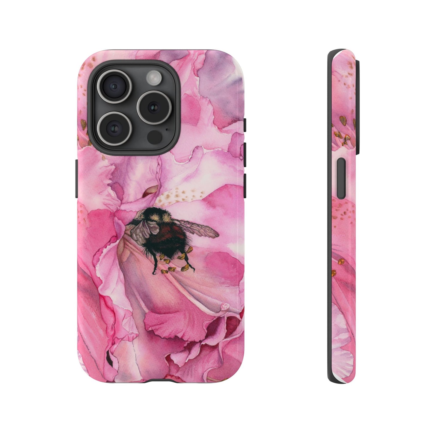Floral Bee Phone Case - Tough and Stylish Protection - Floral Watercolor Print