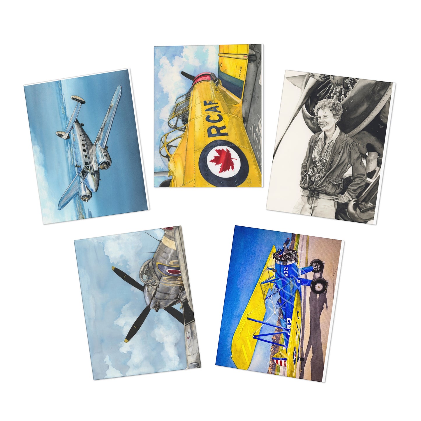 Aviation-Themed Greeting Cards Set - 5 Unique Designs - Aviation Art Print