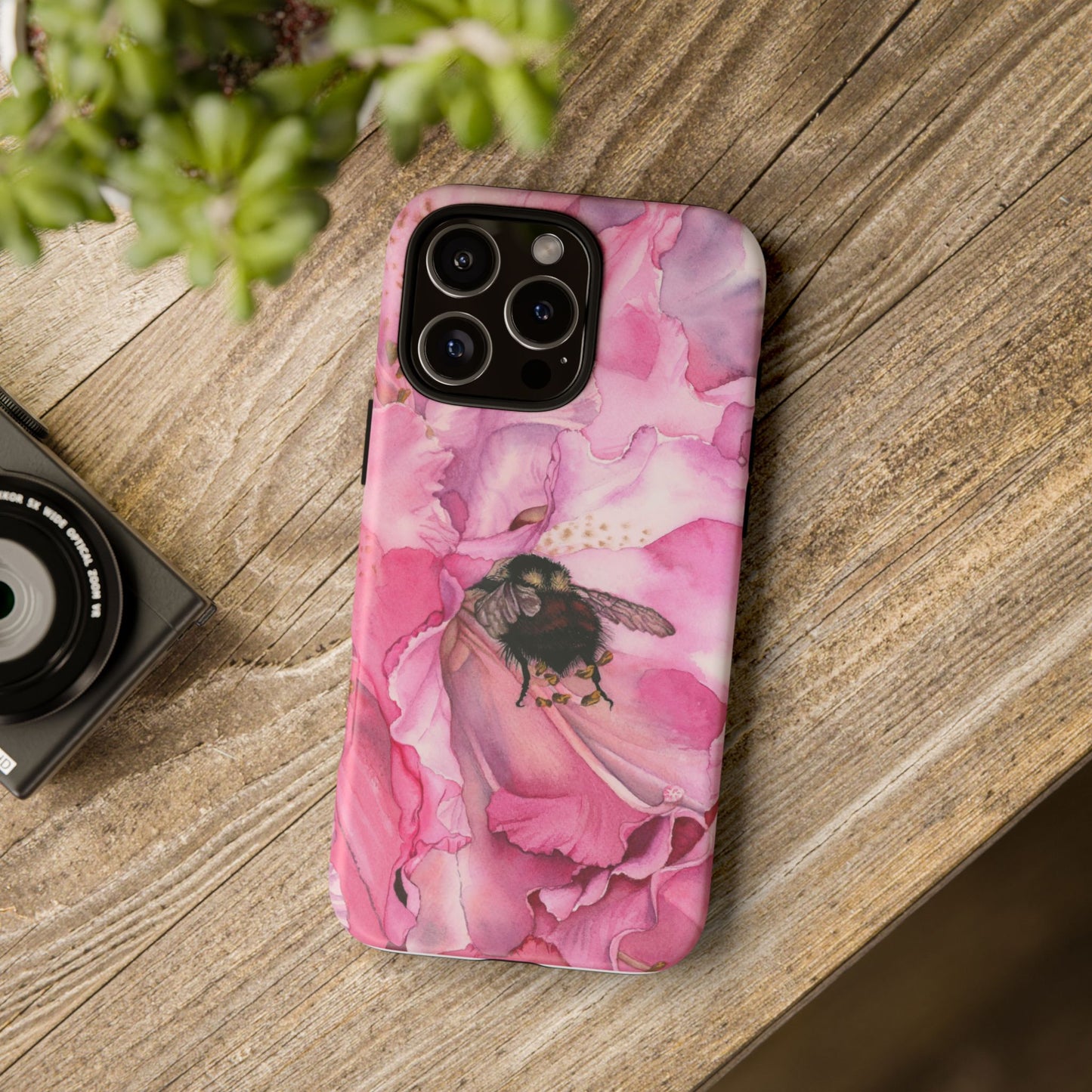Floral Bee Phone Case - Tough and Stylish Protection - Floral Watercolor Print