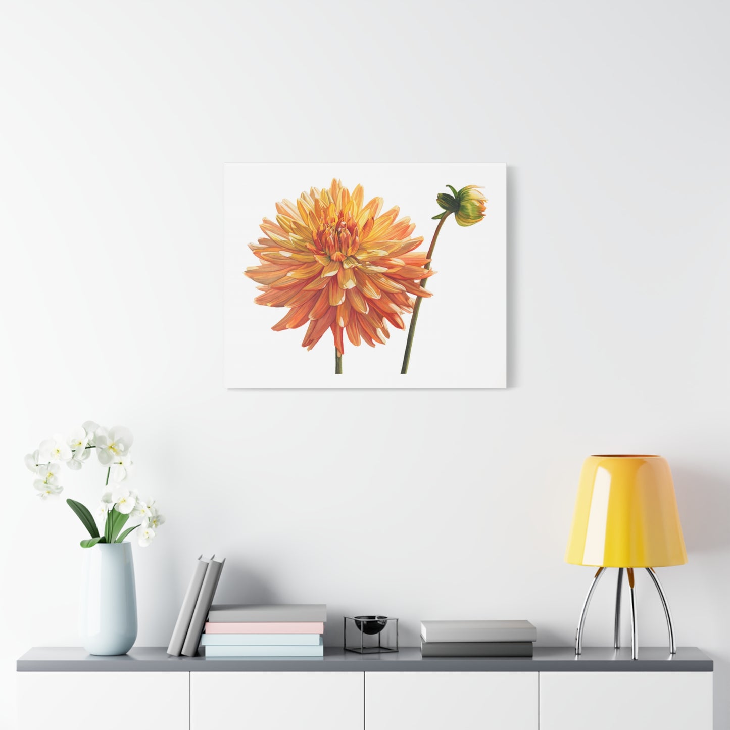 Floral Canvas Art Print - Vibrant Dahlia Decoration - Floral Watercolor Print