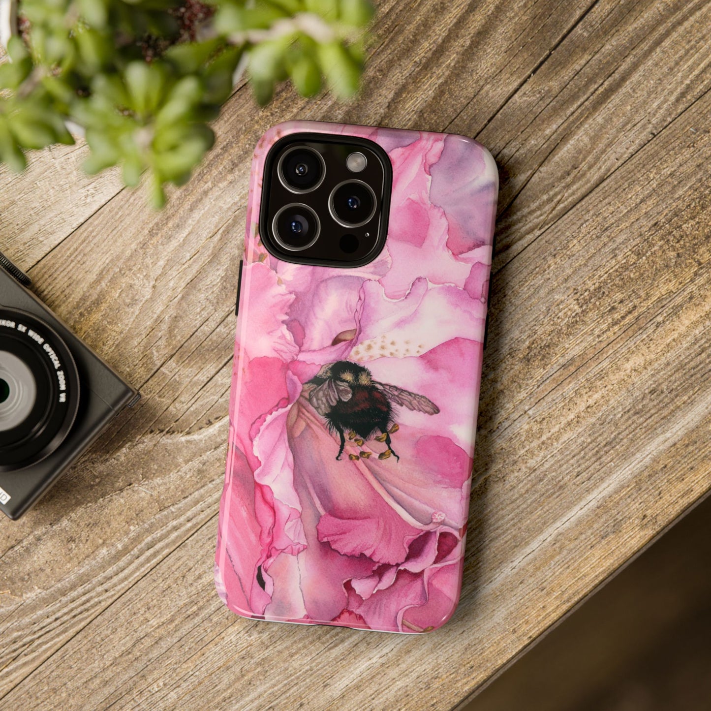Floral Bee Phone Case - Tough and Stylish Protection - Floral Watercolor Print