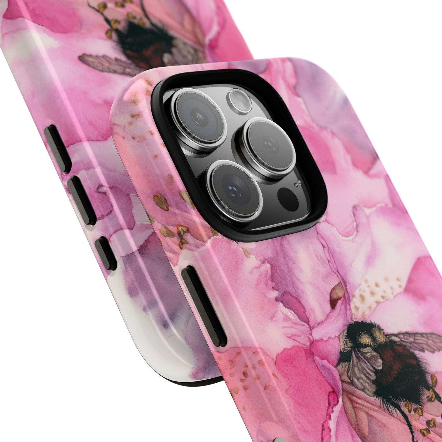 Floral Bee Phone Case - Tough and Stylish Protection - Floral Watercolor Print