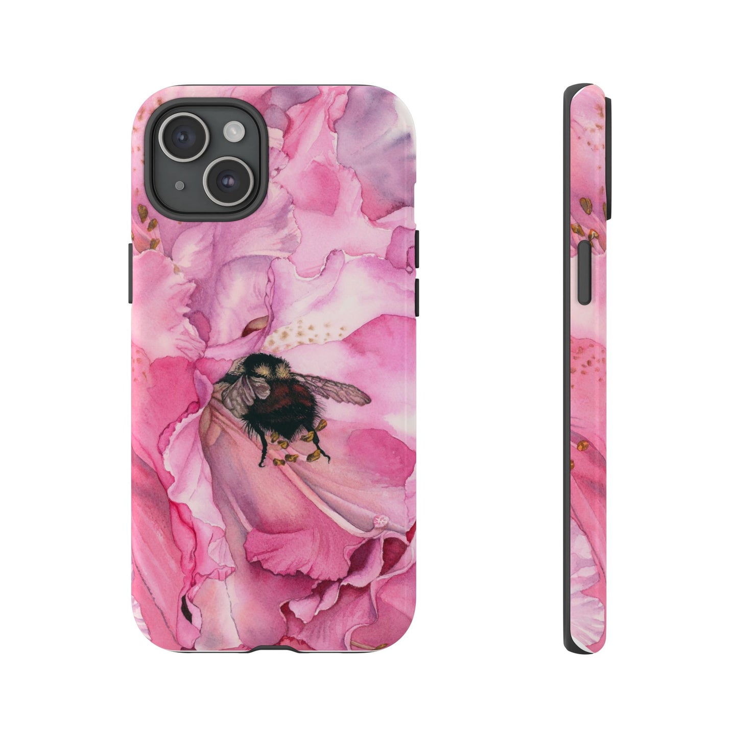 Floral Bee Phone Case - Tough and Stylish Protection - Floral Watercolor Print