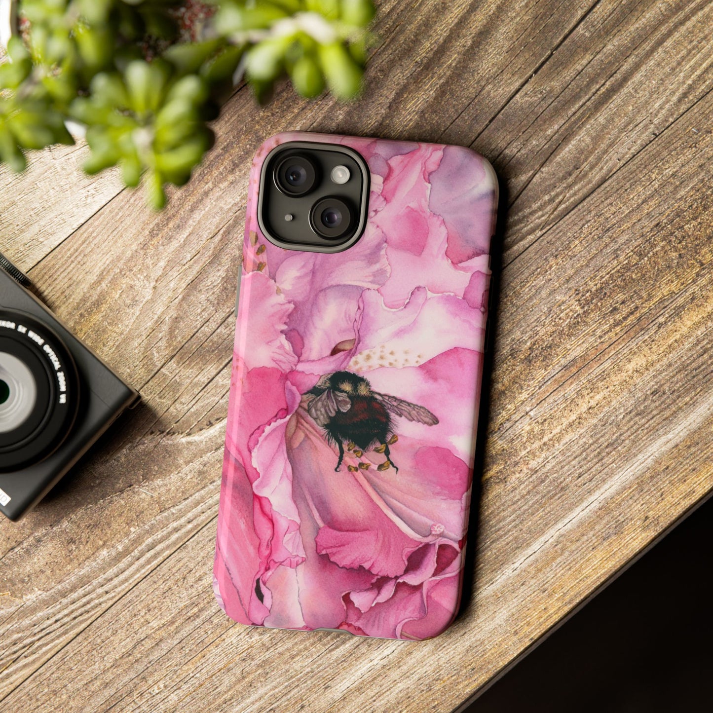 Floral Bee Phone Case - Tough and Stylish Protection - Floral Watercolor Print