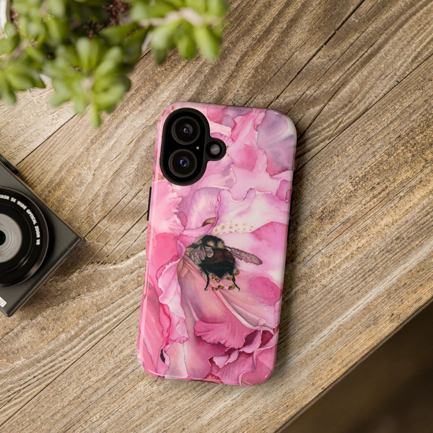 Floral Bee Phone Case - Tough and Stylish Protection - Floral Watercolor Print