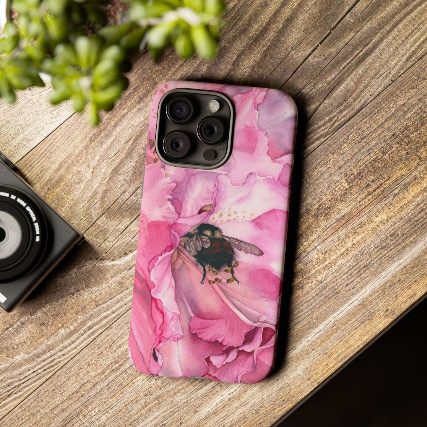 Floral Bee Phone Case - Tough and Stylish Protection - Floral Watercolor Print