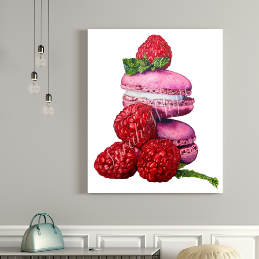Raspberry Macarons Print - Watercolor Art by Sarah Whyte