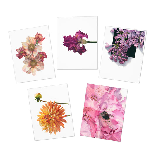 Floral Greeting Cards Set - 5-Pack of Elegant Note Cards for All Occasions - Floral Watercolor Print