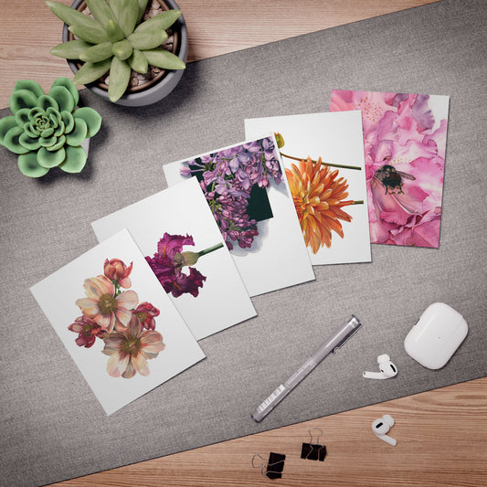Floral Greeting Cards Set - 5-Pack of Elegant Note Cards for All Occasions - Floral Watercolor Print