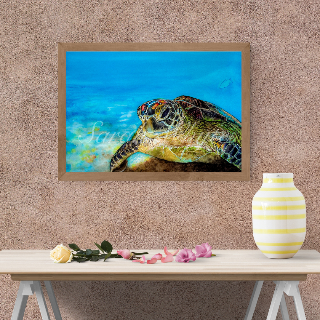 Green Sea Turtle Print - Wildlife Watercolor Print