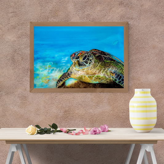 Green Sea Turtle Print - Wildlife Watercolor Print