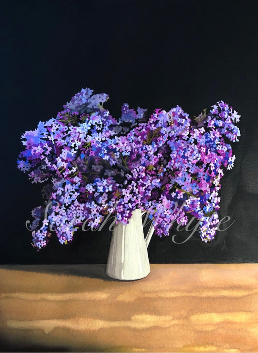 Lilacs in White Jug Print - Watercolor Art by Sarah Whyte
