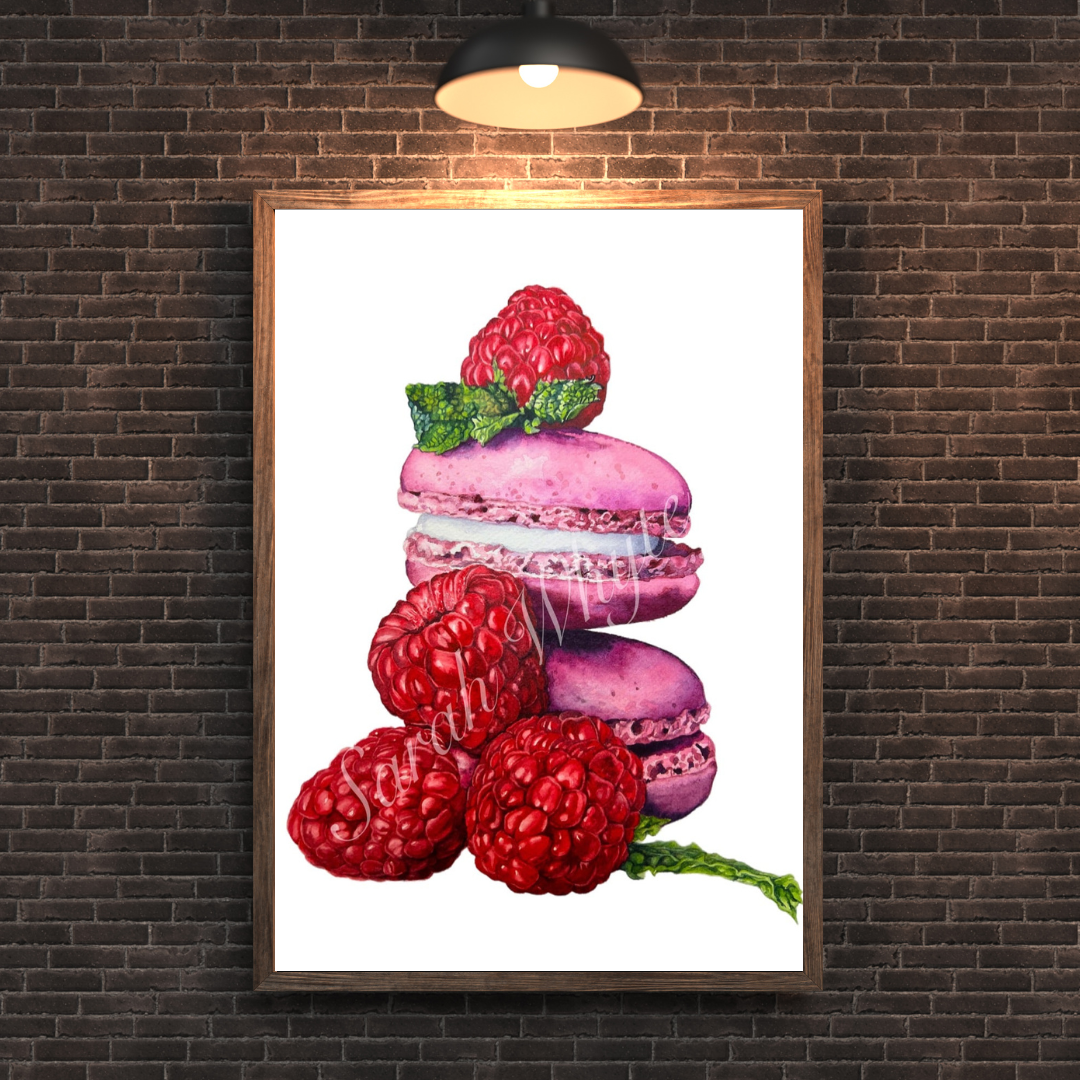 Raspberry Macarons Print - Watercolor Art by Sarah Whyte
